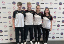 Hannes, Anastasia, Imani, Mats bei der Trampolin EM 2022