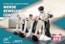 Neuer Termin für den Bewegungs-Coach im Eltern-Kind-Turnen Werbekarte für den Bewegungs-Coach