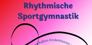 Plakat für einen Gymnastik-Wettkampf am 29.6.2025 mit Tänzerin und Band-Silhouette