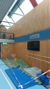 Abgesperrter Bereich wg. Regeneinbruch im Dach