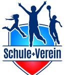 Drei spielende Kinder-Silhouetten und der Text "Schule+Verein"