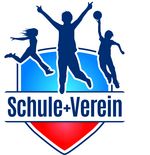 Drei spielende Kinder-Silhouetten und der Text "Schule+Verein"