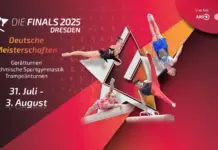 Ein Plakat für die "Finals 2025" in Dresden mit verschiedenen Turnwettbewerben.
