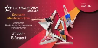 Ein Plakat für die "Finals 2025" in Dresden mit verschiedenen Turnwettbewerben.