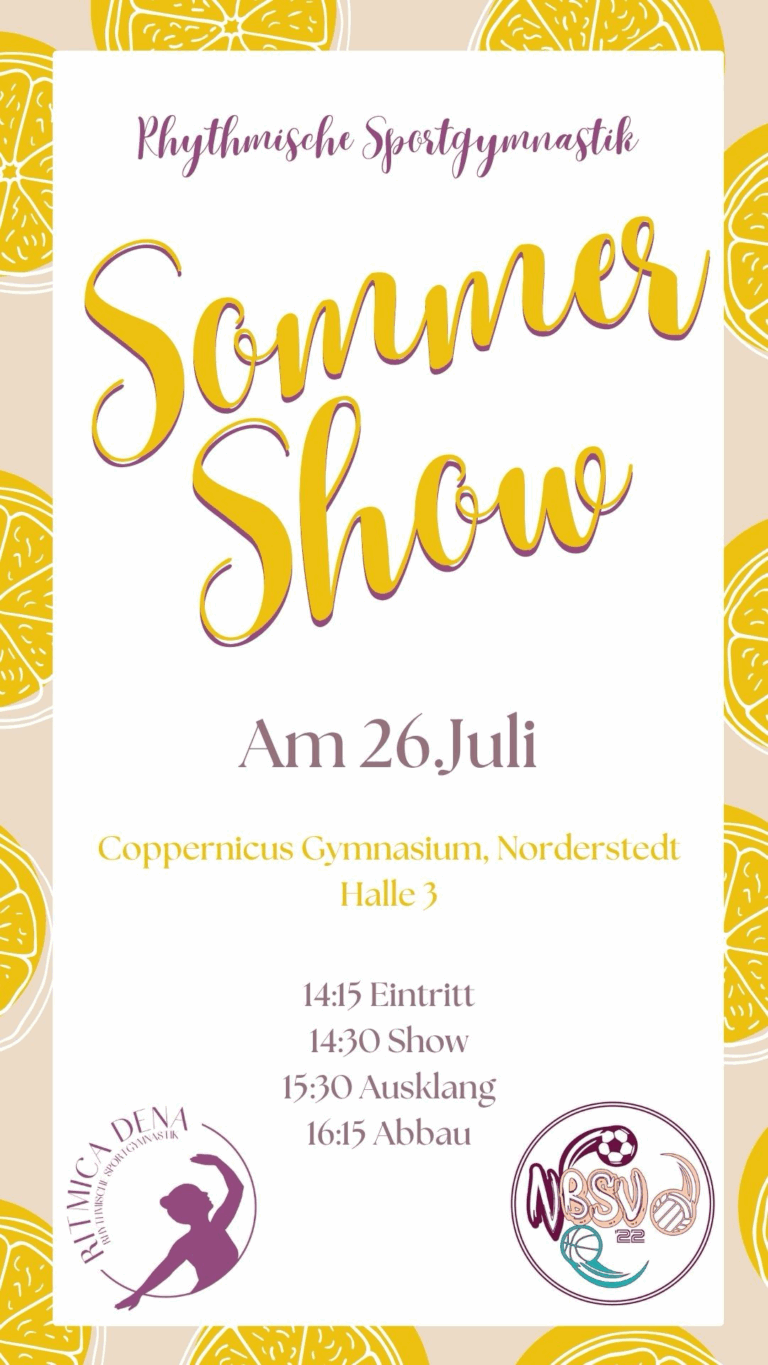 Plakat für eine rhythmische Sportgymnastik-Show am 26. Juli im Copernicus Gymnasium, Norderstedt