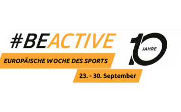 Logo zur #BEACTIVE-Woche: „10 Jahre Europäische Woche des Sports, 23.–30. September“.