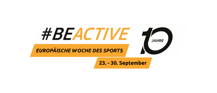 Logo zur #BEACTIVE-Woche: „10 Jahre Europäische Woche des Sports, 23.–30. September“.