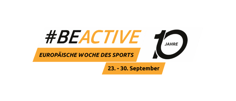 Logo zur #BEACTIVE-Woche: „10 Jahre Europäische Woche des Sports, 23.–30. September“.