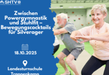 Plakat für einen Bewegungskurs für Ältere mit dem Titel „Zwischen Powergymnastik und Stuhlfitt“.