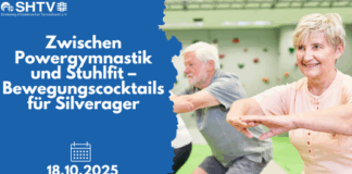 Plakat für einen Bewegungskurs für Ältere mit dem Titel „Zwischen Powergymnastik und Stuhlfitt“.