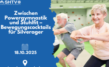 Plakat für einen Bewegungskurs für Ältere mit dem Titel „Zwischen Powergymnastik und Stuhlfitt“.