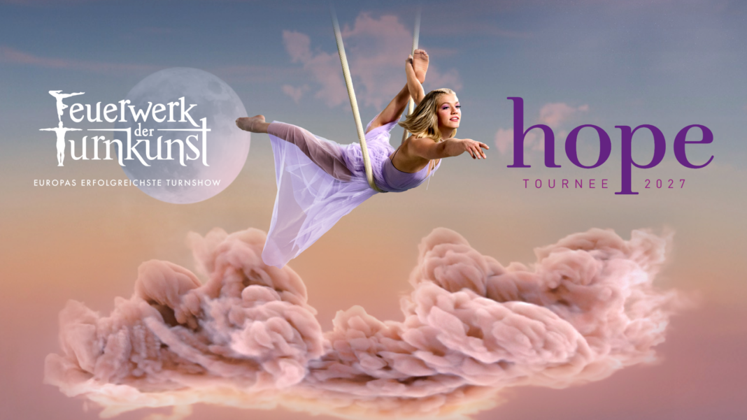FW27_hope_SoMe_16zu9 Werbeplakat Hope, Turnerin über Wolken