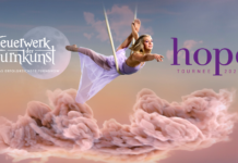 Werbeplakat Hope, Turnerin über Wolken